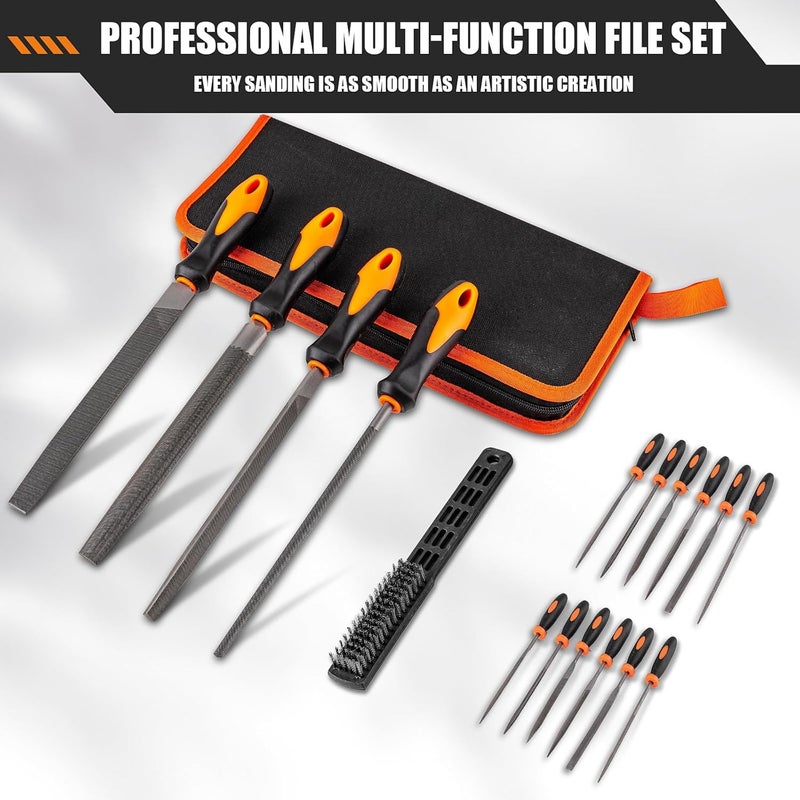 Devvicoo Store 17 PCS Metal File Set Upgraded Hemicycle, Angle, Round, Flat & Needle Files for Plastic, Wood, Metal Projects - Alloy Steel Hand Tools with Storage Case - Image 4